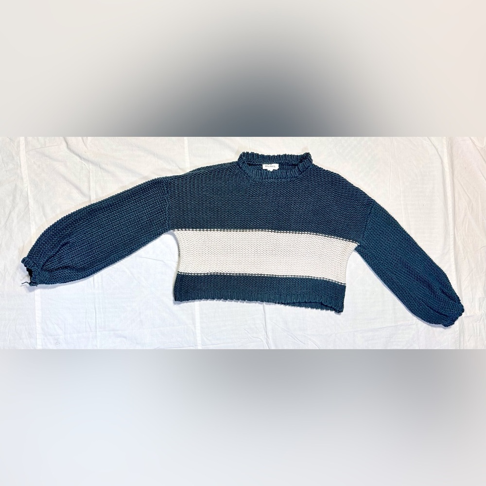RAG POETS Boxy Cropped Colorblock Cotton Sweater